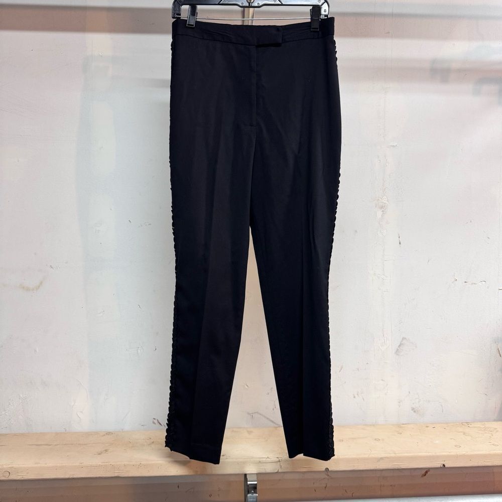 Milly black floral design side wool dress pants size 6 women’s
